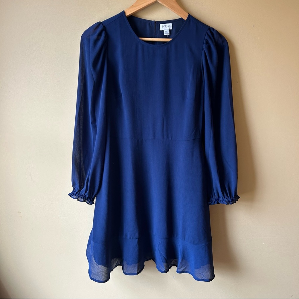 J Crew Factory Mini Dress with Flounce Hem Size 4P in Antique Navy NWT